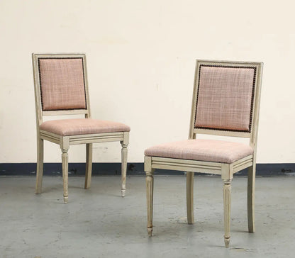 Pair of Painted French Louis XVI Style Side Chairs in Rose Tarlow Blush Linen