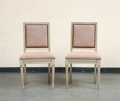 Pair of Painted French Louis XVI Style Side Chairs in Rose Tarlow Blush Linen