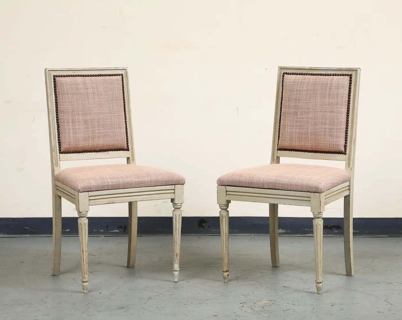 Pair of Painted French Louis XVI Style Side Chairs in Rose Tarlow Blush Linen