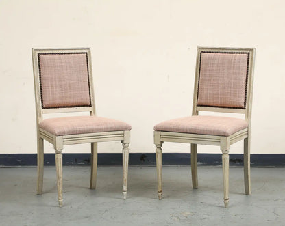 Pair of Painted French Louis XVI Style Side Chairs in Rose Tarlow Blush Linen
