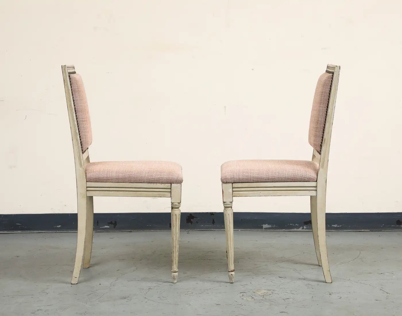 Pair of Painted French Louis XVI Style Side Chairs in Rose Tarlow Blush Linen