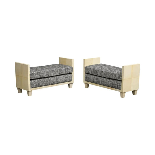 Parchment Benches Inspired by Jean Michel Frank, Mid-Century Modern Style