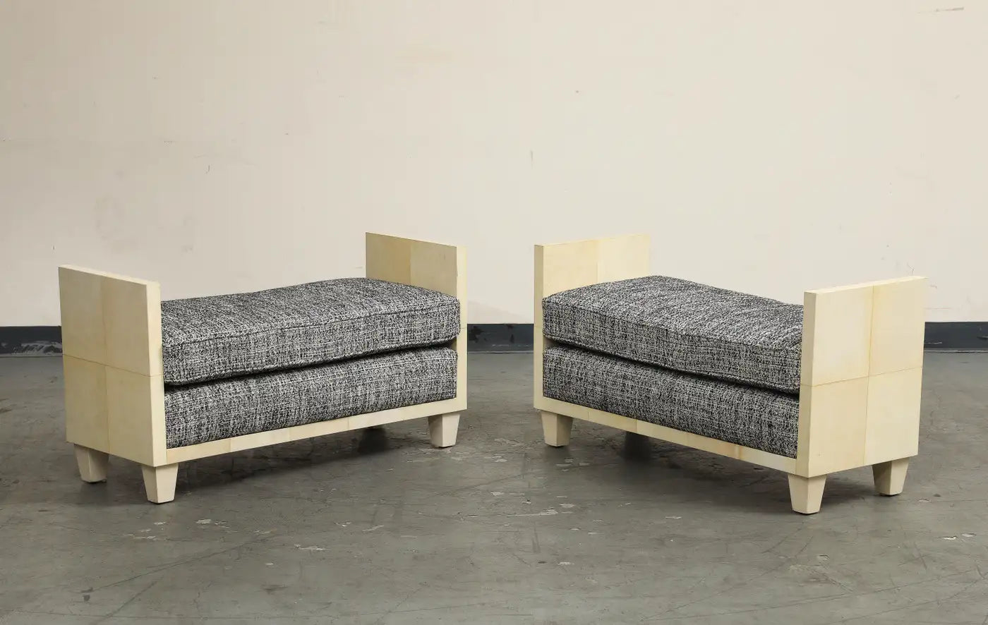 Parchment Benches Inspired by Jean Michel Frank, Mid-Century Modern Style