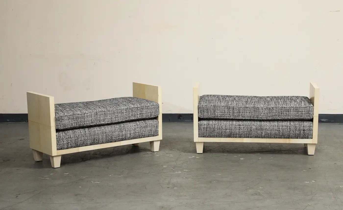 Parchment Benches Inspired by Jean Michel Frank, Mid-Century Modern Style