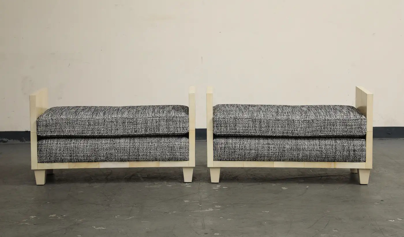 Parchment Benches Inspired by Jean Michel Frank, Mid-Century Modern Style