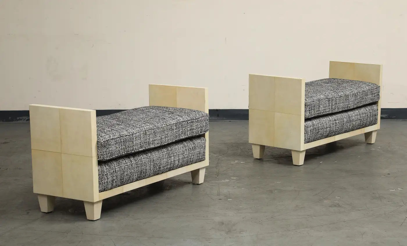 Parchment Benches Inspired by Jean Michel Frank, Mid-Century Modern Style