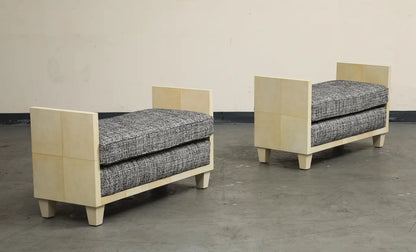 Parchment Benches Inspired by Jean Michel Frank, Mid-Century Modern Style