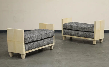 Parchment Benches Inspired by Jean Michel Frank, Mid-Century Modern Style