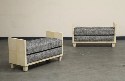 Parchment Benches Inspired by Jean Michel Frank, Mid-Century Modern Style