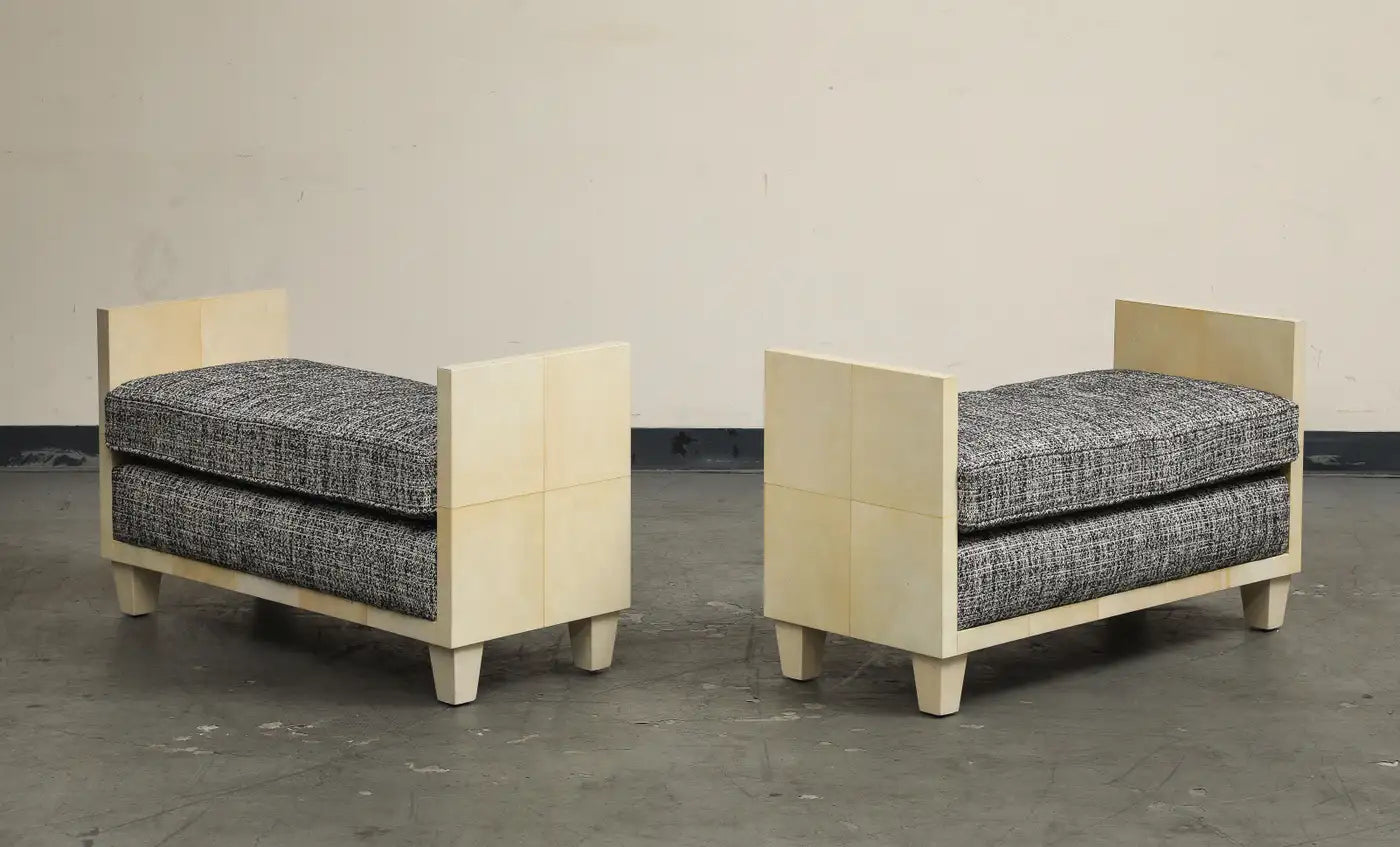 Parchment Benches Inspired by Jean Michel Frank, Mid-Century Modern Style