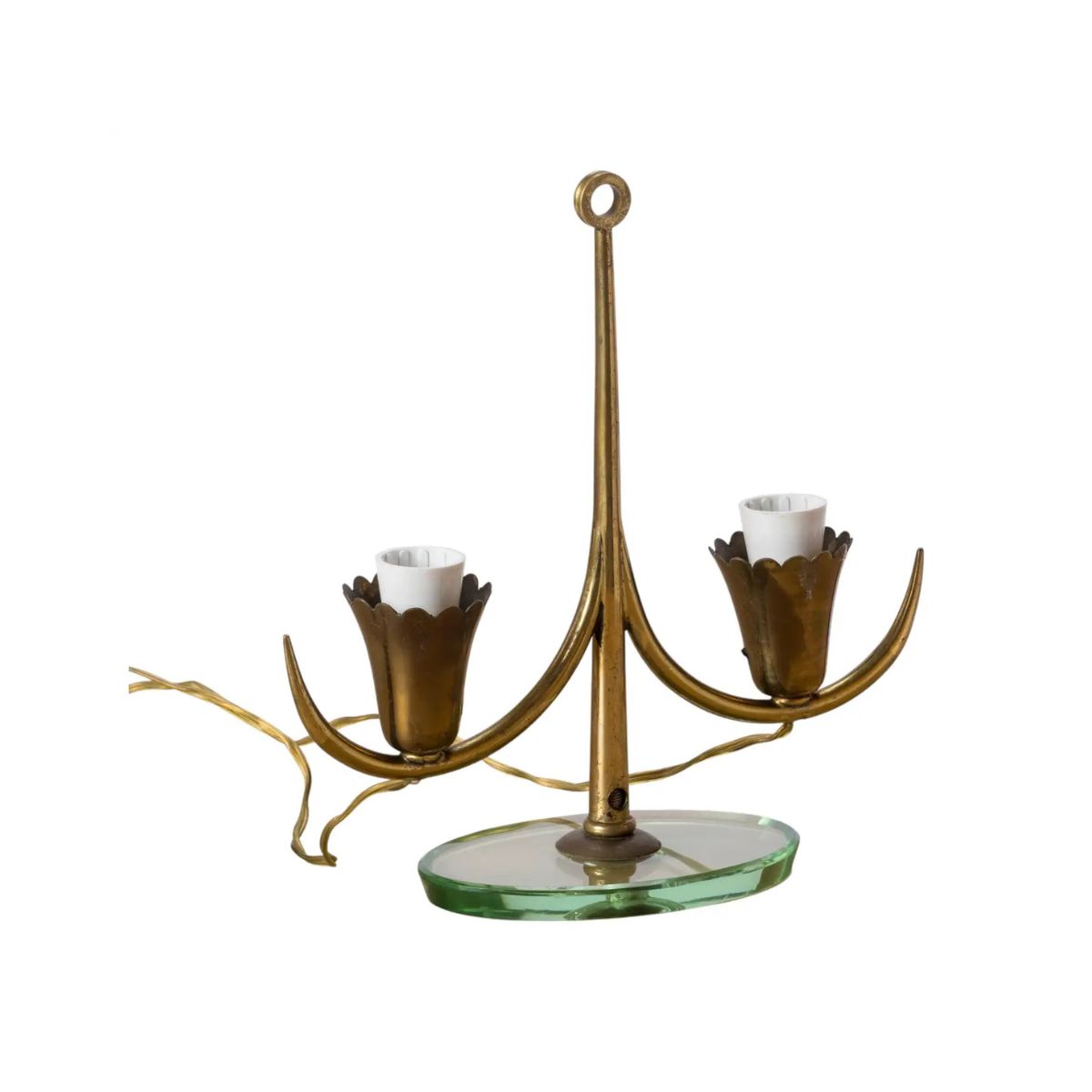 Petite Glass and Brass Table Lamp Att. Fontana Arte, Italy 1950s