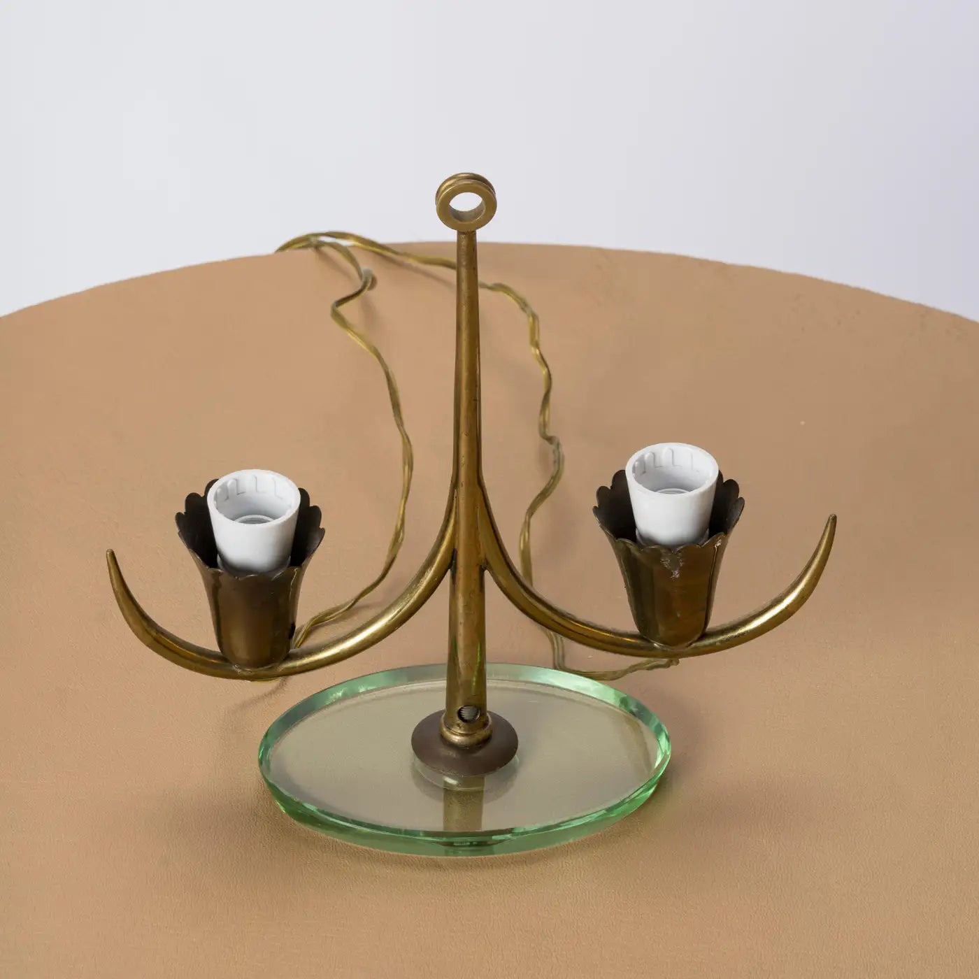 Petite Glass and Brass Table Lamp Att. Fontana Arte, Italy 1950s