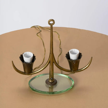 Petite Glass and Brass Table Lamp Att. Fontana Arte, Italy 1950s
