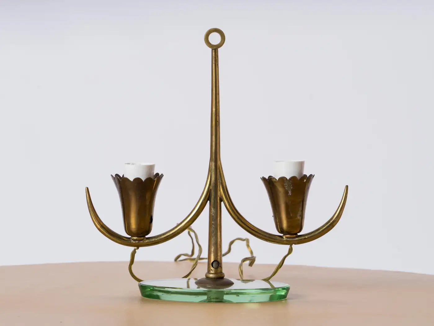 Petite Glass and Brass Table Lamp Att. Fontana Arte, Italy 1950s