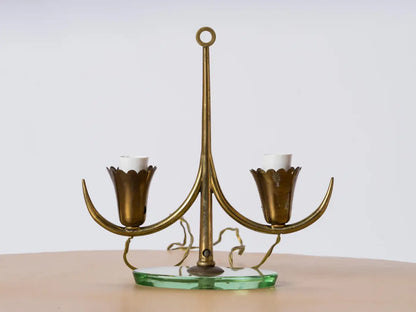 Petite Glass and Brass Table Lamp Att. Fontana Arte, Italy 1950s