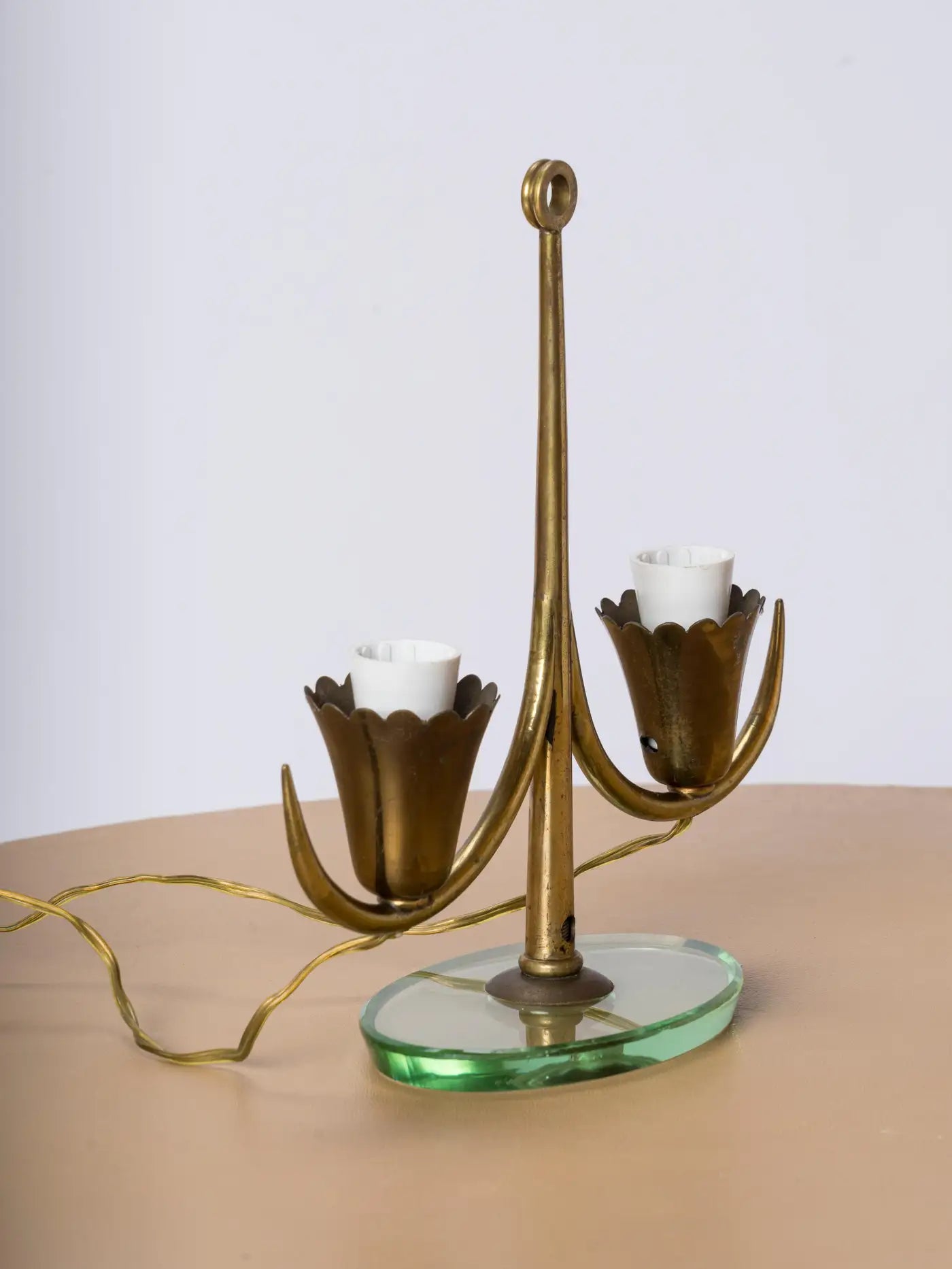 Petite Glass and Brass Table Lamp Att. Fontana Arte, Italy 1950s