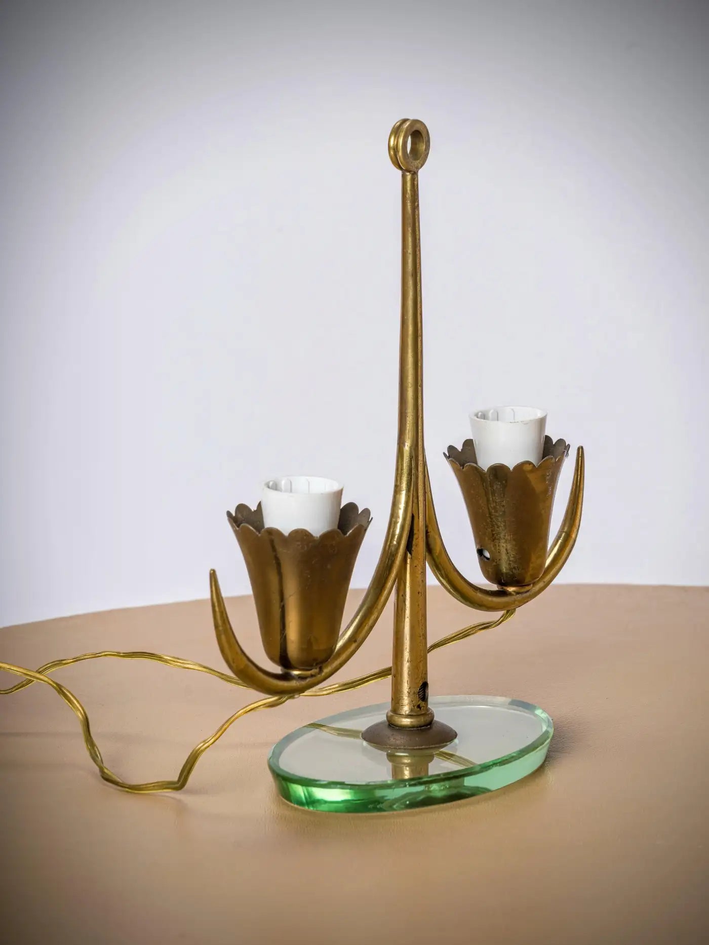 Petite Glass and Brass Table Lamp Att. Fontana Arte, Italy 1950s