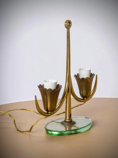 Petite Glass and Brass Table Lamp Att. Fontana Arte, Italy 1950s