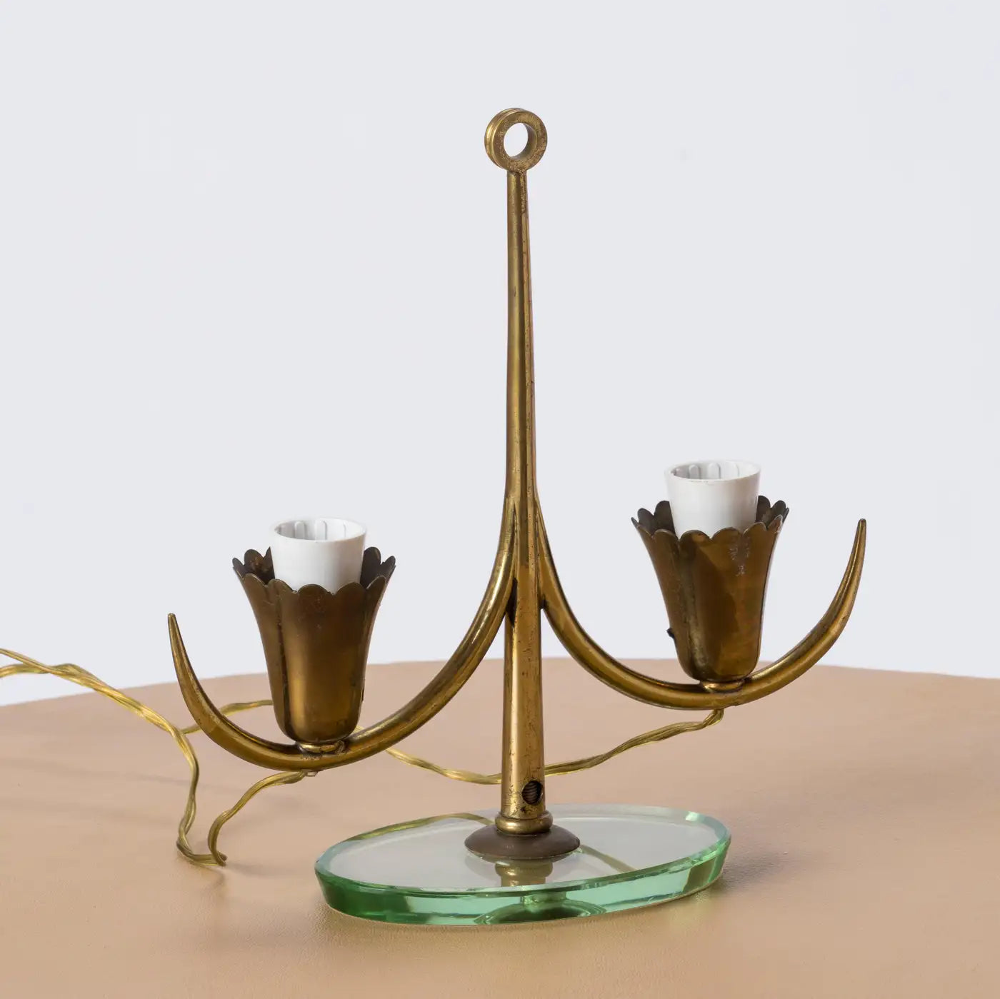 Petite Glass and Brass Table Lamp Att. Fontana Arte, Italy 1950s
