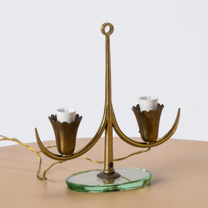 Petite Glass and Brass Table Lamp Att. Fontana Arte, Italy 1950s