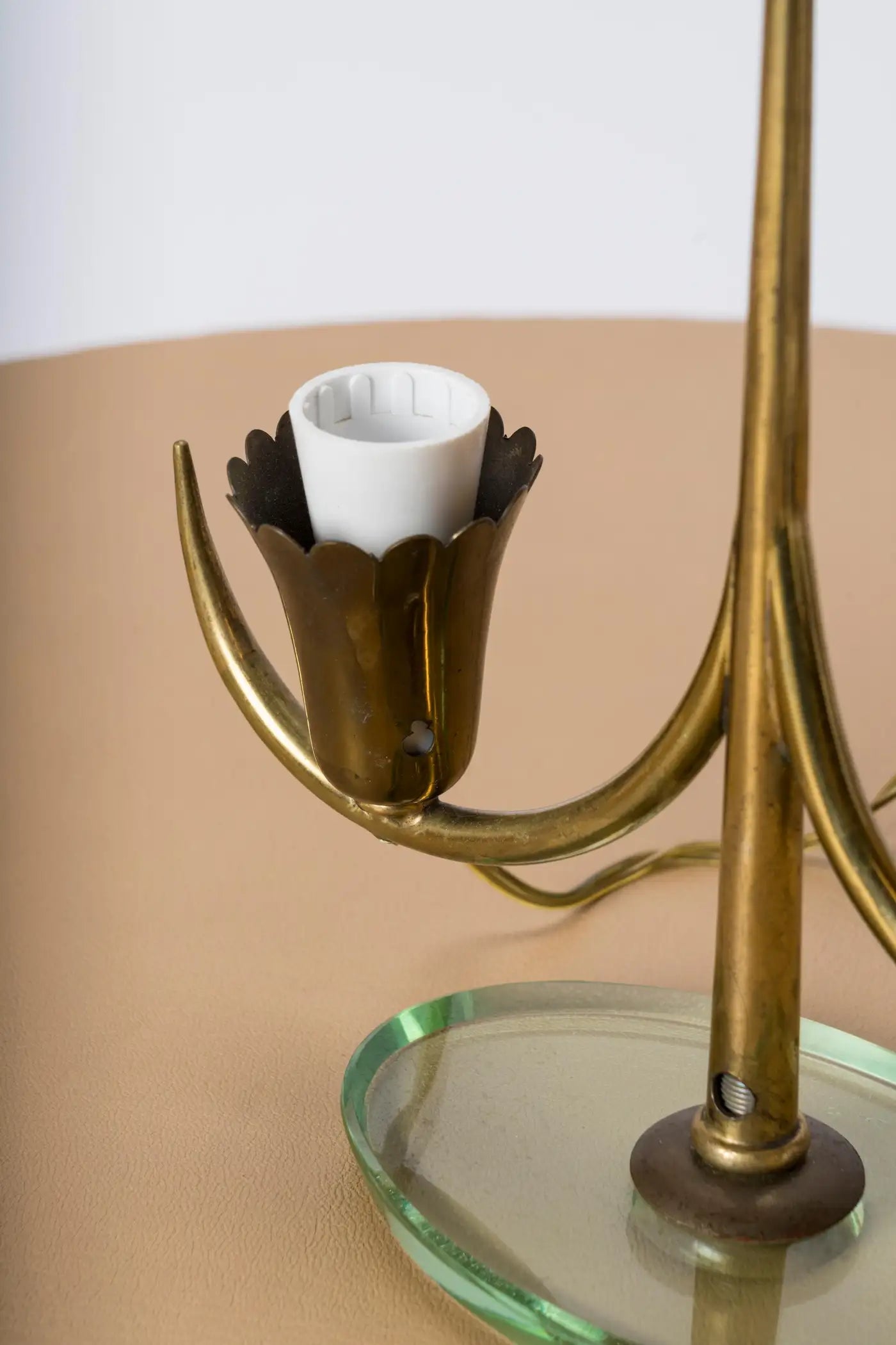 Petite Glass and Brass Table Lamp Att. Fontana Arte, Italy 1950s