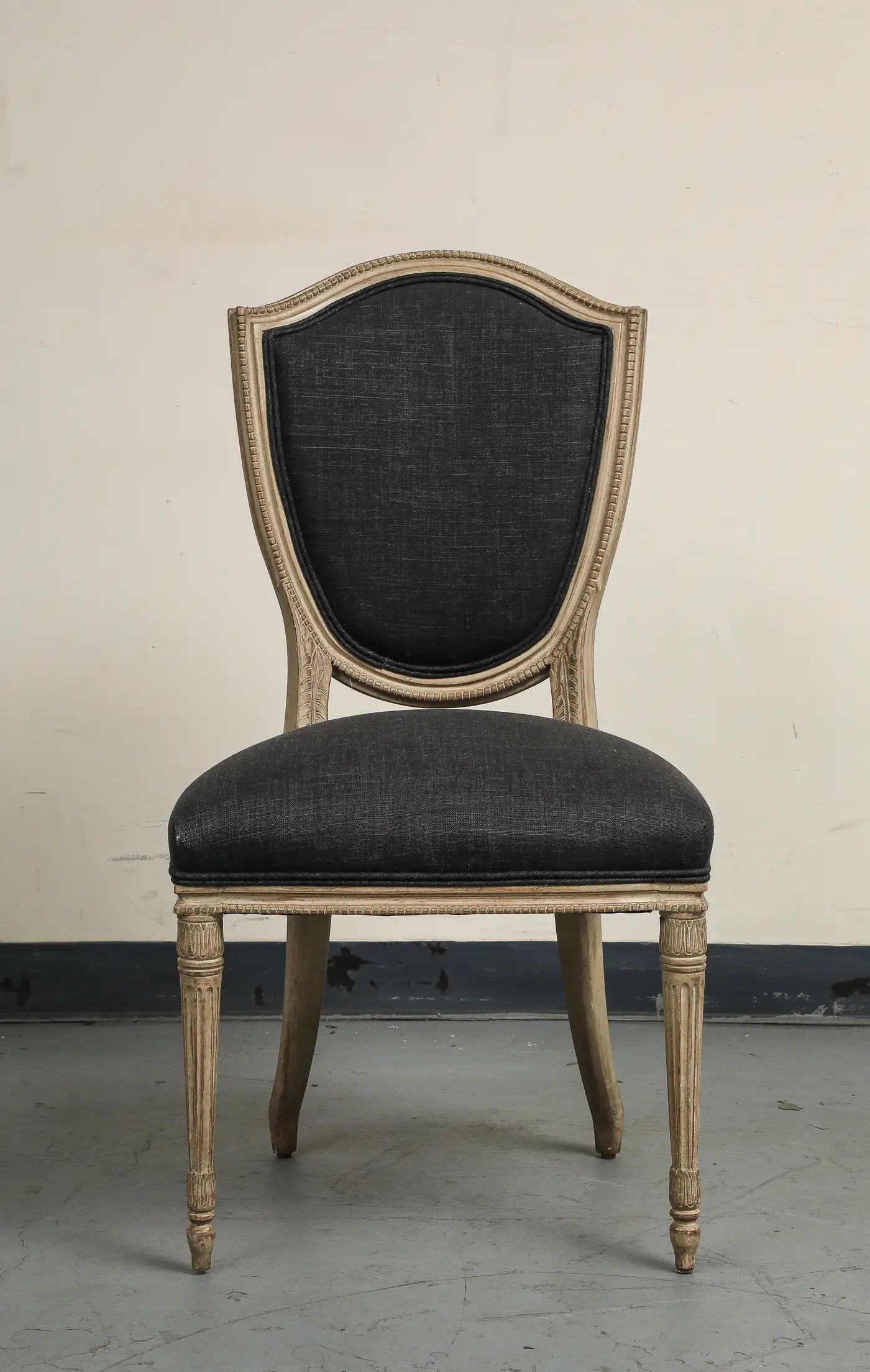 Set of 4 Louis XVI Style Side Chairs with New Linen and Suede Upholstery