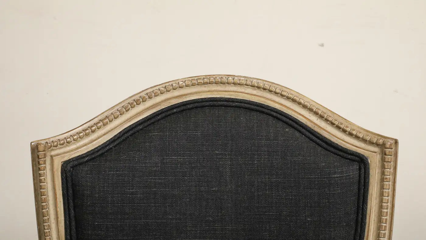 Set of 4 Louis XVI Style Side Chairs with New Linen and Suede Upholstery