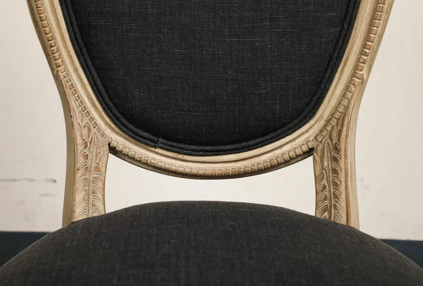 Set of 4 Louis XVI Style Side Chairs with New Linen and Suede Upholstery