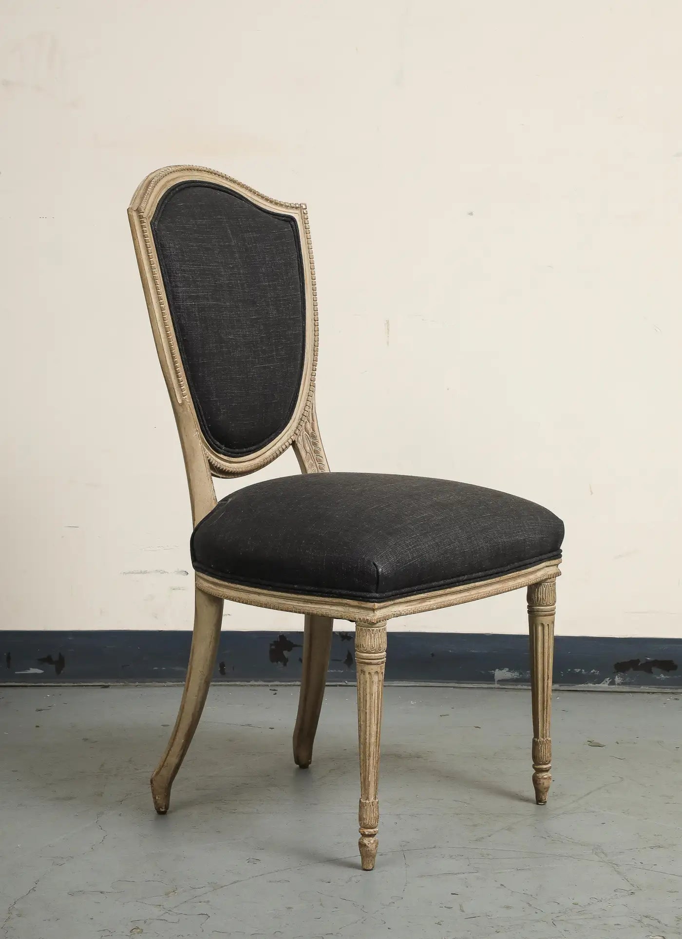 Set of 4 Louis XVI Style Side Chairs with New Linen and Suede Upholstery