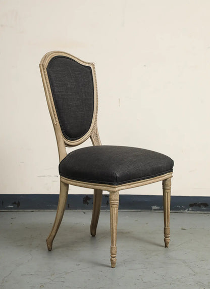 Set of 4 Louis XVI Style Side Chairs with New Linen and Suede Upholstery