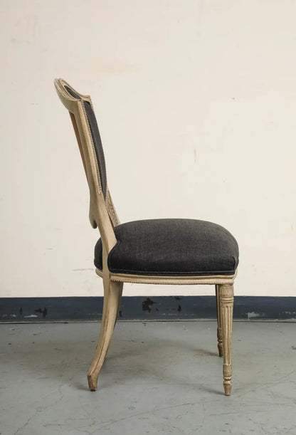 Set of 4 Louis XVI Style Side Chairs with New Linen and Suede Upholstery