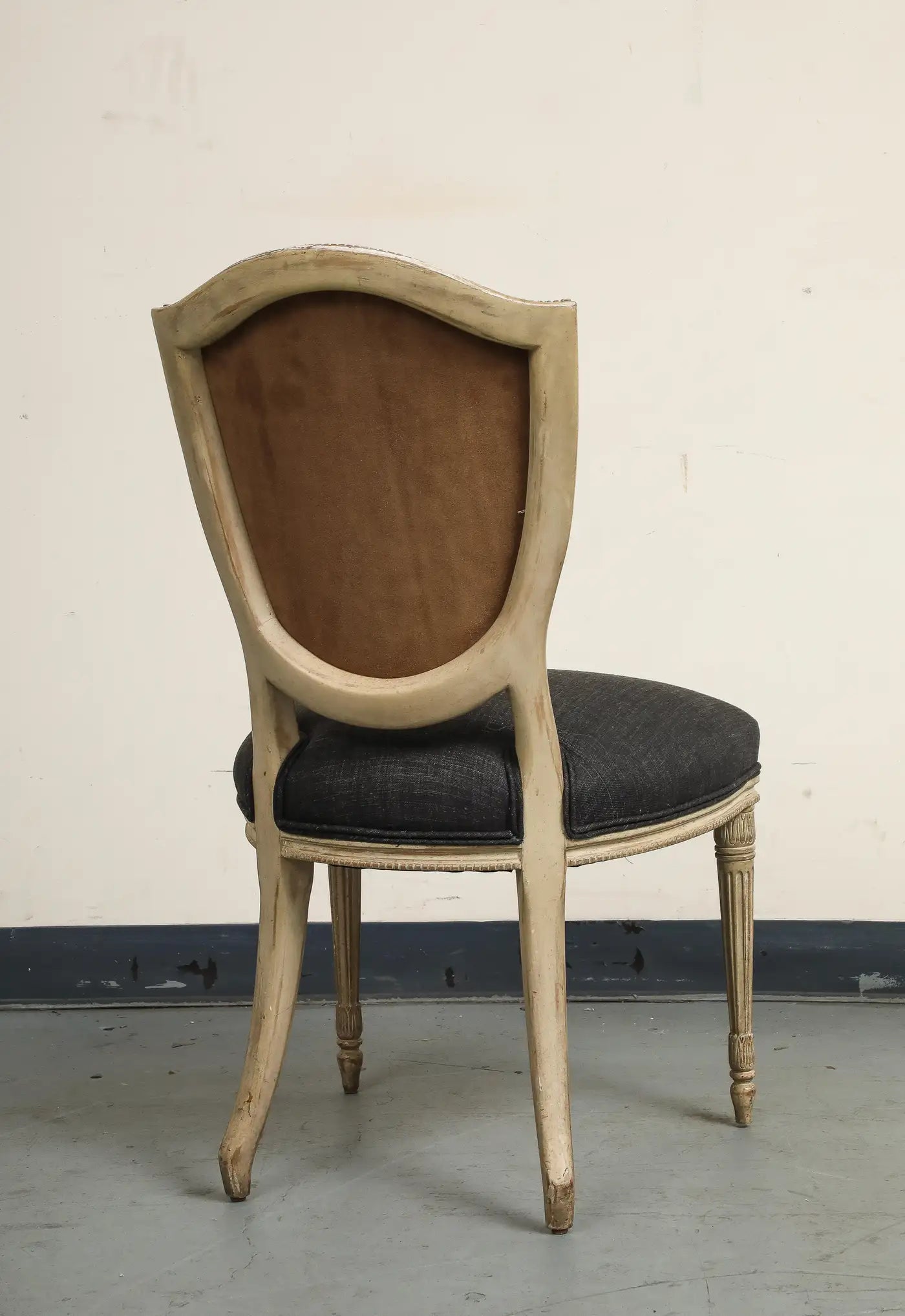 Set of 4 Louis XVI Style Side Chairs with New Linen and Suede Upholstery