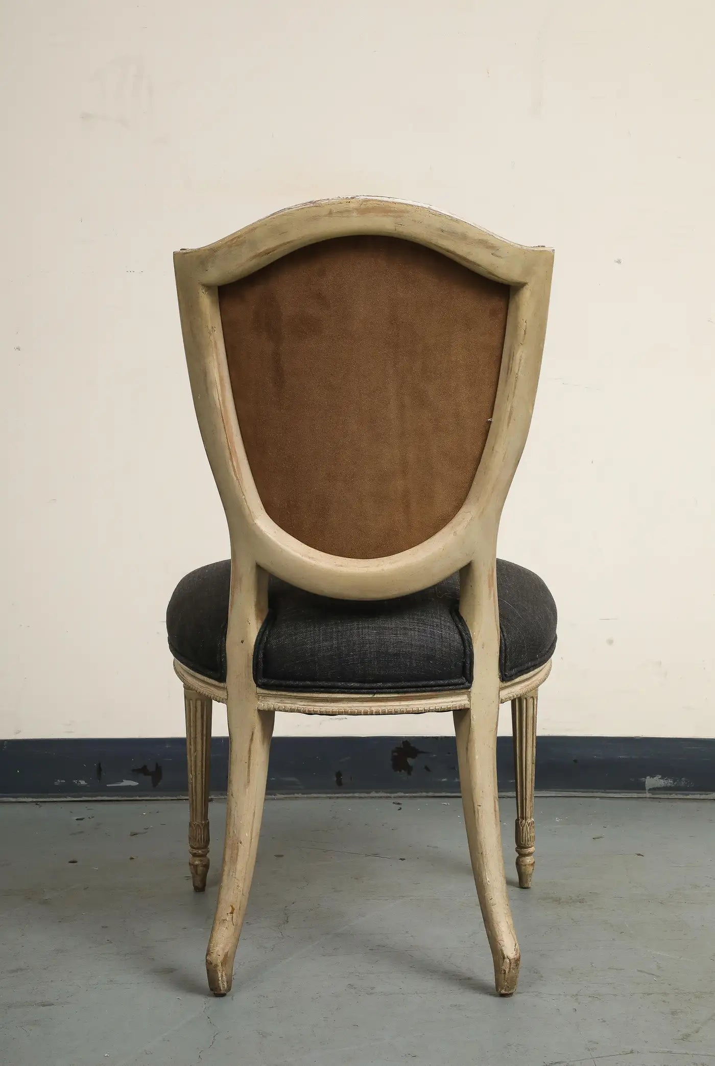 Set of 4 Louis XVI Style Side Chairs with New Linen and Suede Upholstery