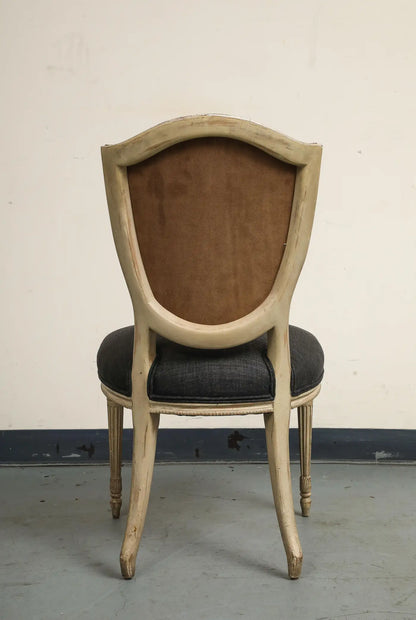 Set of 4 Louis XVI Style Side Chairs with New Linen and Suede Upholstery