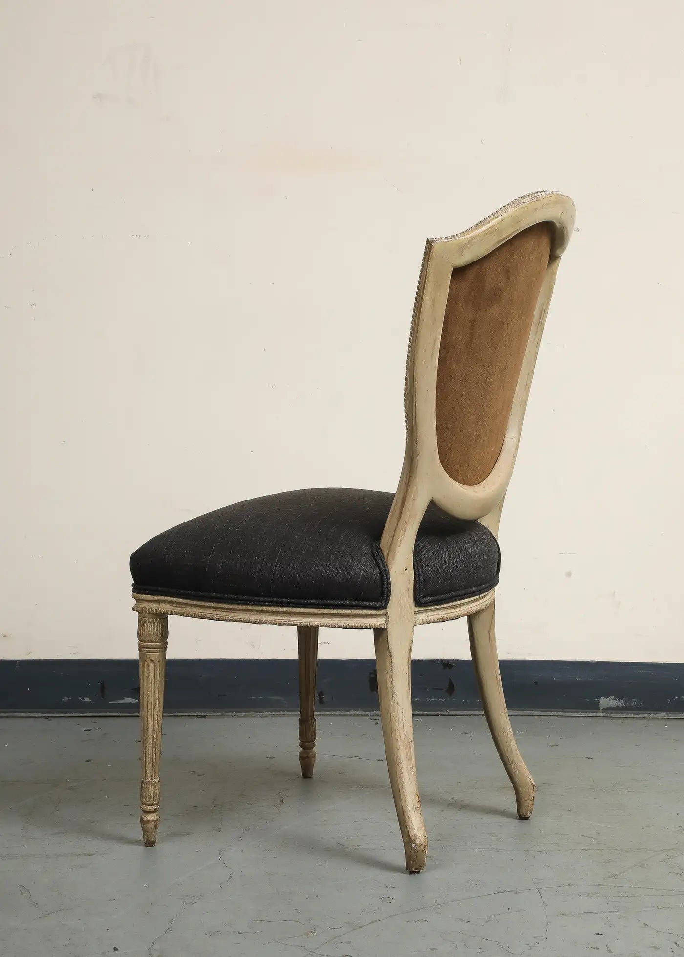 Set of 4 Louis XVI Style Side Chairs with New Linen and Suede Upholstery