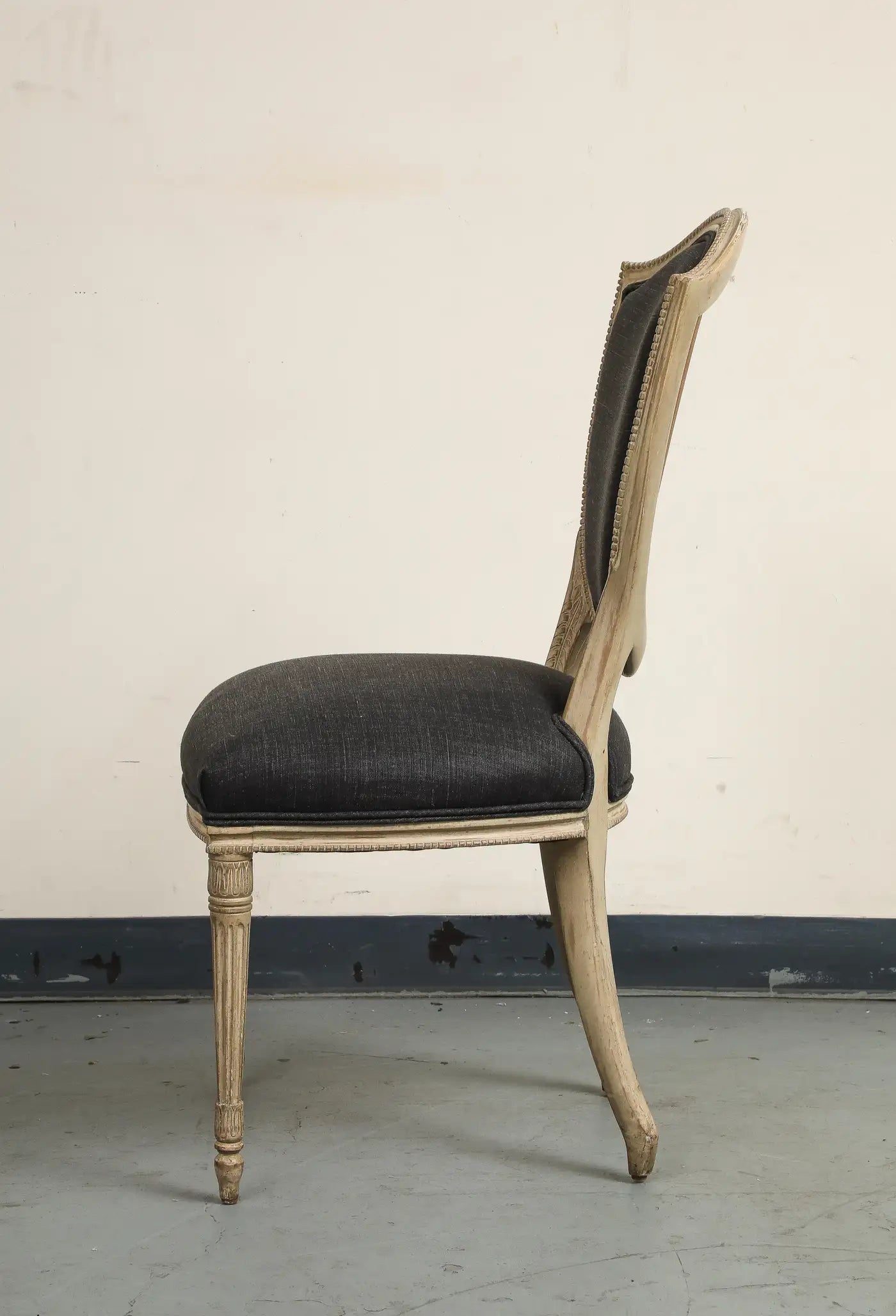 Set of 4 Louis XVI Style Side Chairs with New Linen and Suede Upholstery