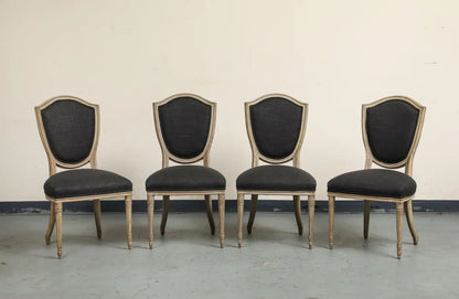 Set of 4 Louis XVI Style Side Chairs with New Linen and Suede Upholstery