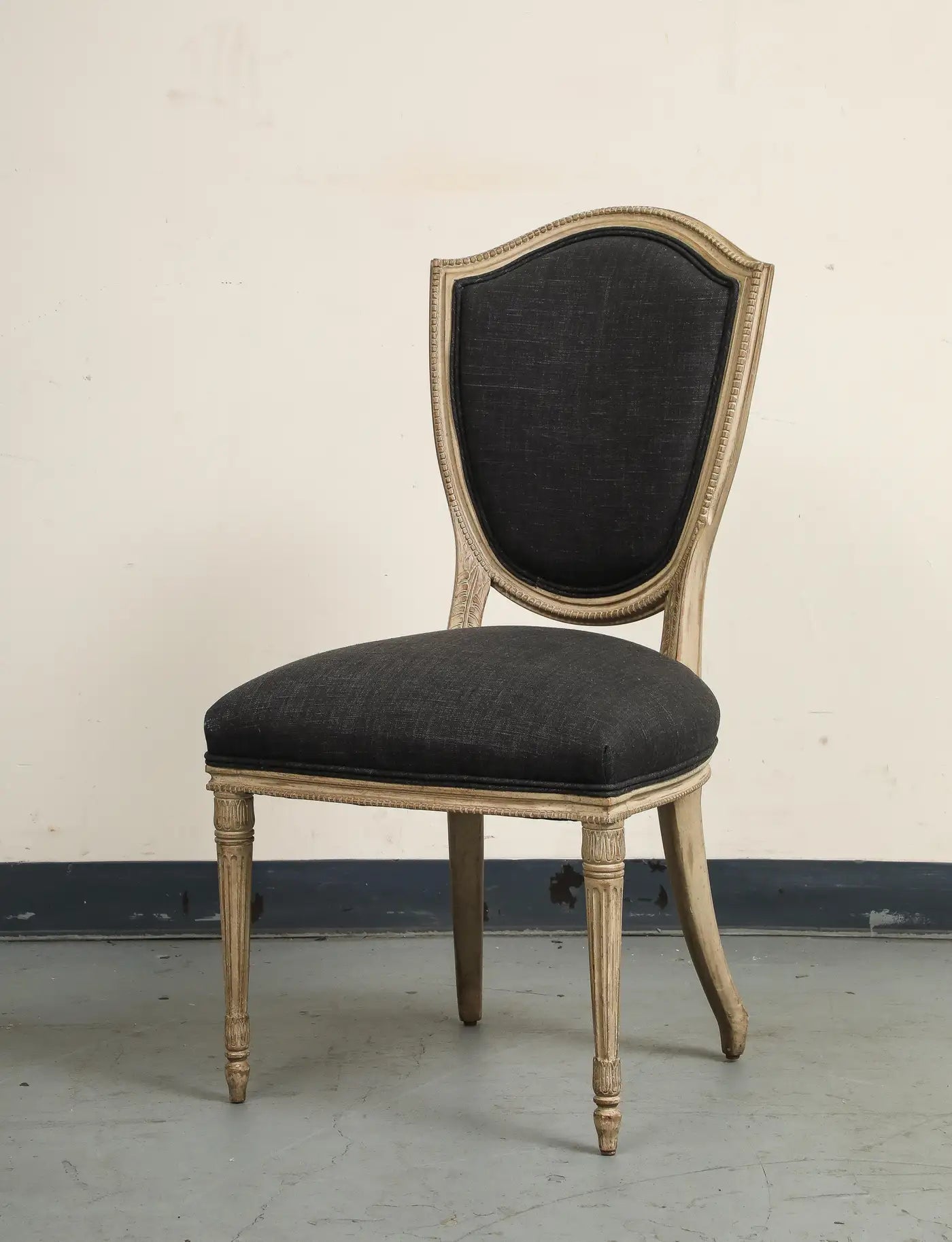 Set of 4 Louis XVI Style Side Chairs with New Linen and Suede Upholstery