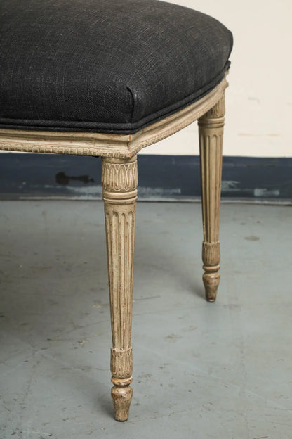 Set of 4 Louis XVI Style Side Chairs with New Linen and Suede Upholstery