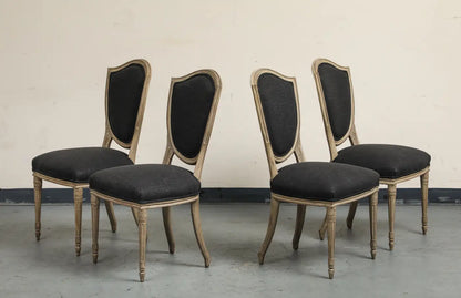Set of 4 Louis XVI Style Side Chairs with New Linen and Suede Upholstery