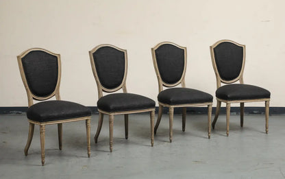 Set of 4 Louis XVI Style Side Chairs with New Linen and Suede Upholstery