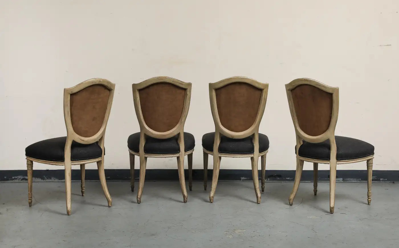 Set of 4 Louis XVI Style Side Chairs with New Linen and Suede Upholstery