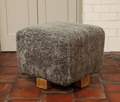 Vintage Grey Shearling Footstool