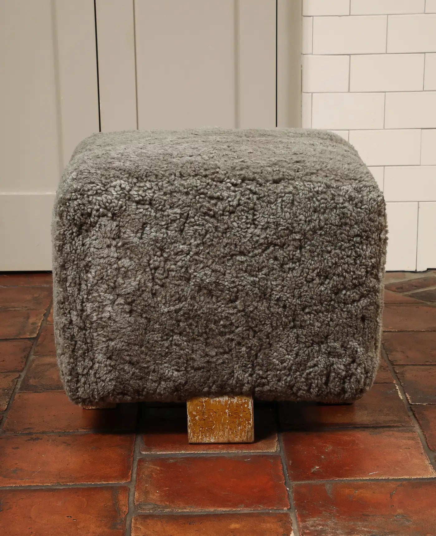 Vintage Grey Shearling Footstool
