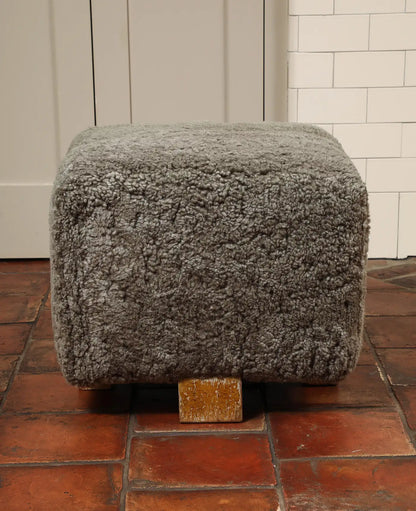 Vintage Grey Shearling Footstool