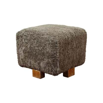 Vintage Grey Shearling Footstool