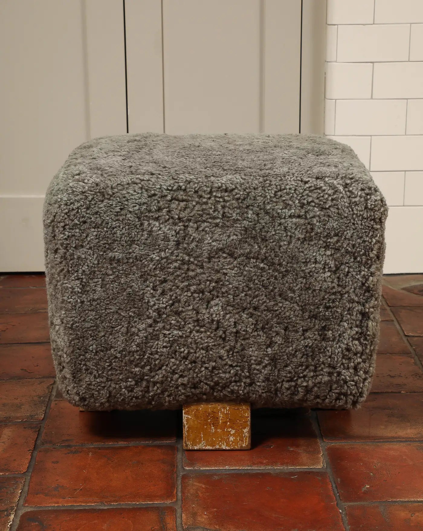 Vintage Grey Shearling Footstool
