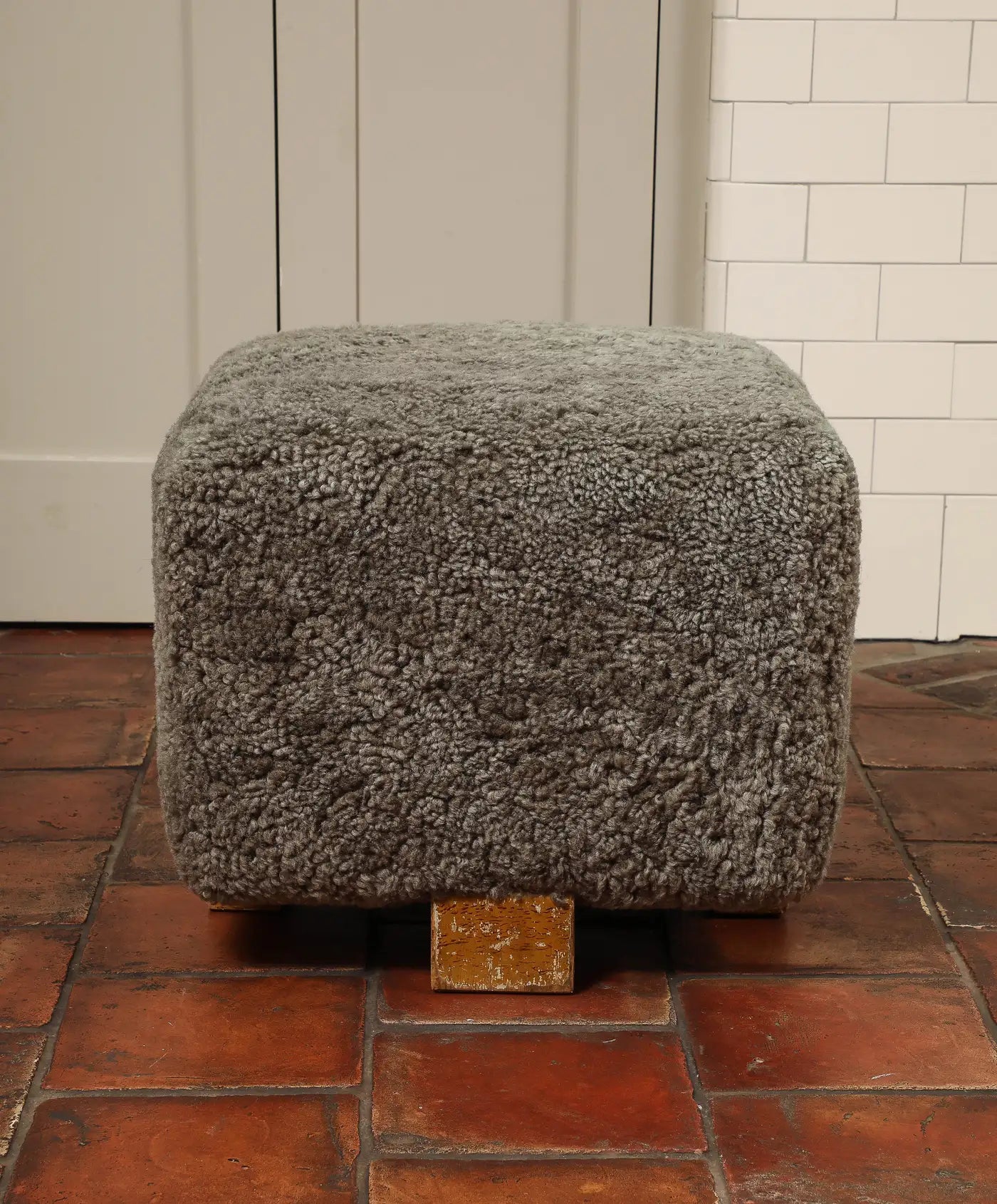 Vintage Grey Shearling Footstool