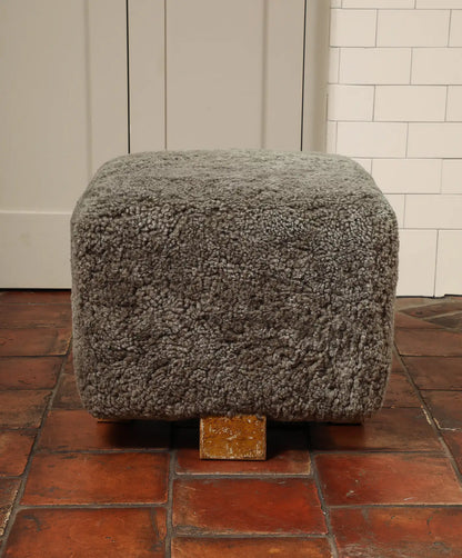 Vintage Grey Shearling Footstool