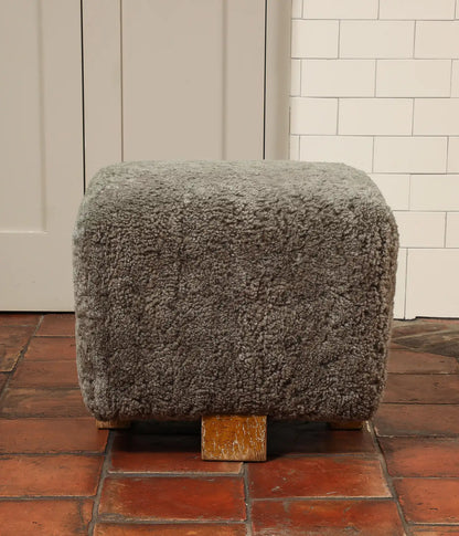 Vintage Grey Shearling Footstool